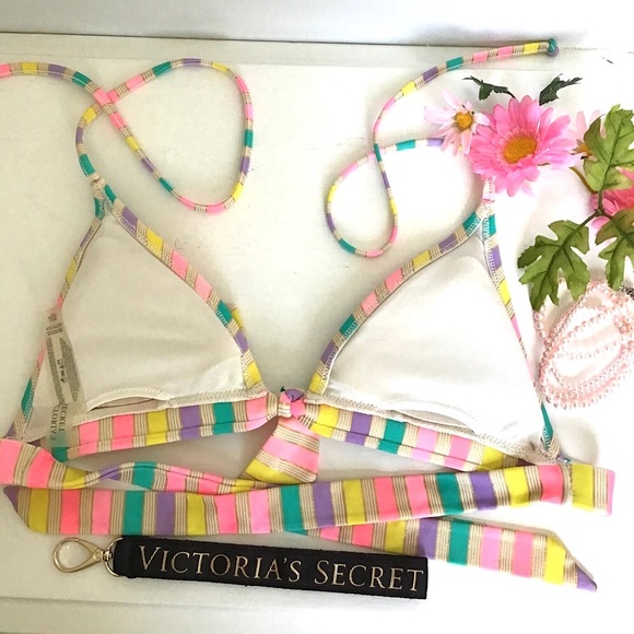 Victoria’s Secret Gold Shimmer Stripe Triangle Halter Bikini Top Size XS - Picture 6 of 9